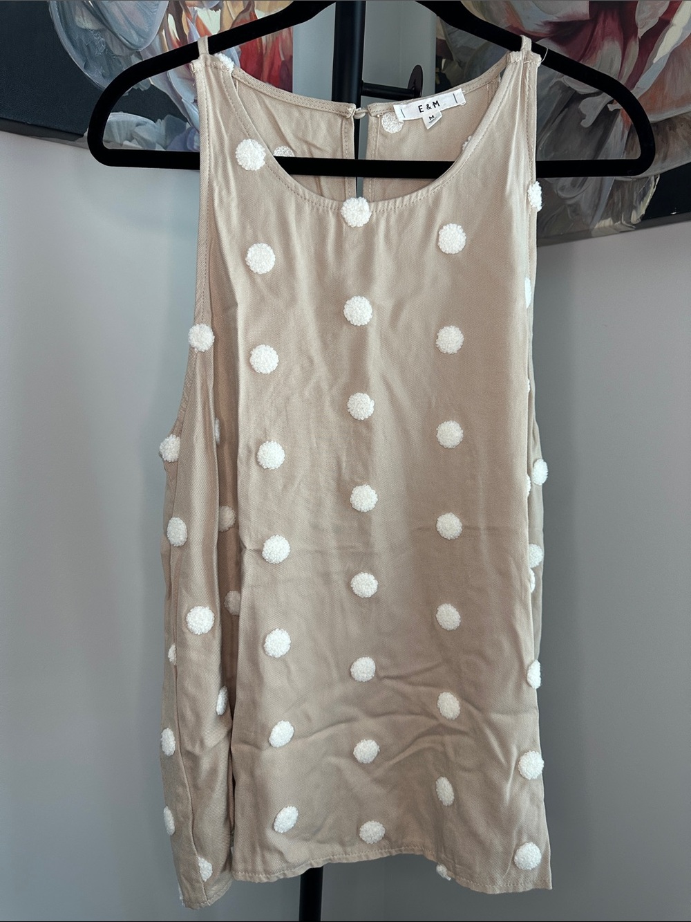 E&M Beige Polka Dot Pom-Accent Tank Top